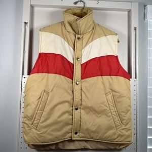 Vintage Sigallo Puffer Vest Men M Tan Red Colorblock Full Zip Waterproof Outdoor
